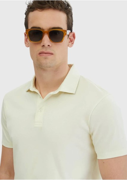Ekru Düz Polo Yaka %100 Pamuk T-Shirt modelleri