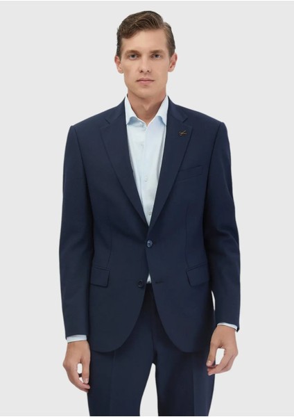 Lacivert Mikro Modern Fit Yün Karışımlı Takım Elbise