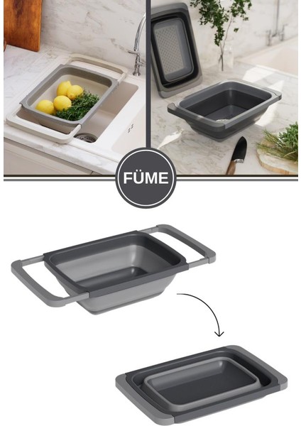 Büyük Boy Katlanır Lavabo Süzgeci, Silikon Akordiyon Meyve Sebze Ayarlanır Süzgeç 6,3 Litre