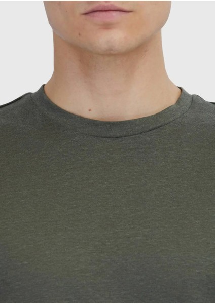 Haki Düz Bisiklet Yaka %100 Keten T-Shirt indirimleri