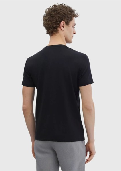 Siyah Düz Bisiklet Yaka Pamuk Karışımlı T-Shirt indirimleri