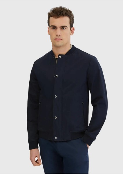 Lacivert Regular Fit Dik Yaka Casual Dokuma Mont