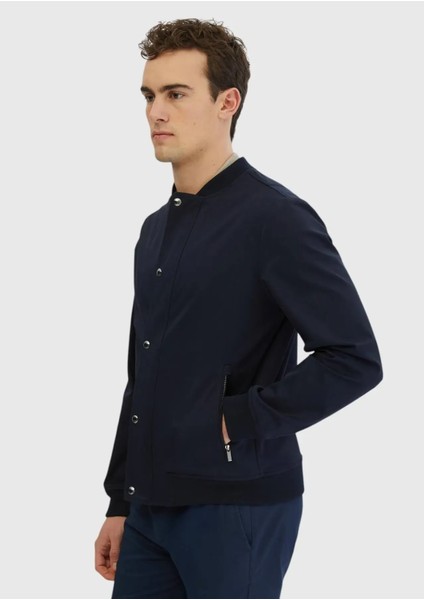 Lacivert Regular Fit Dik Yaka Casual Dokuma Mont modelleri