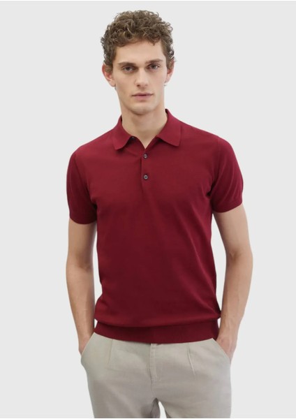 Bordo Polo Yaka %100 Pamuk Triko