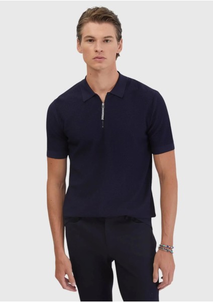 Lacivert Polo Yaka Jakarlı Triko modelleri