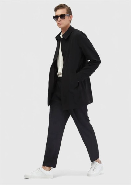 Siyah Regular Fit Gömlek Yaka Casual Dokuma Pardesü modelleri