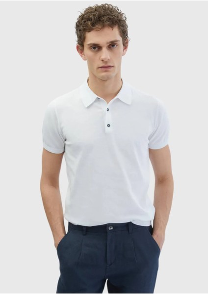 Beyaz Polo Yaka %100 Pamuk Triko