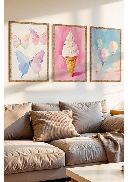 3 Parça Rüya Yazı Konsepli Ahşap Çerçeve Görünümlü Mdf Tablo Seti