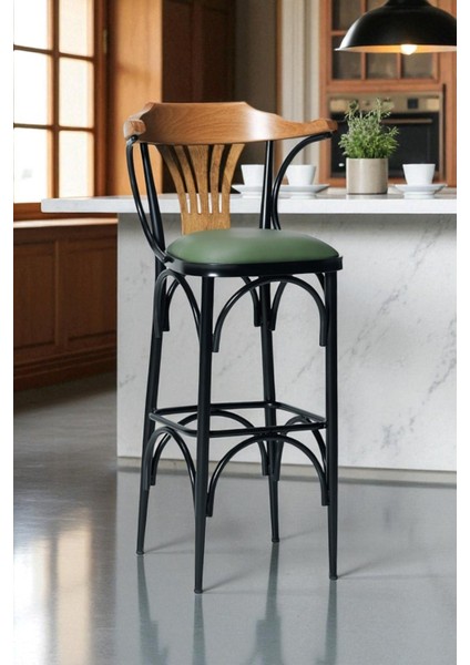 Denge Serisi 65 cm Yeşil Ada Mutfak Bar Sandalyesi Suni Deri Siyah Metal Ayaklı indirimleri