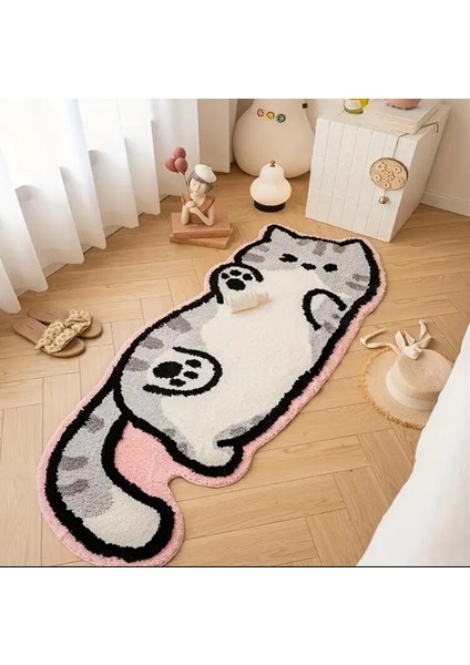 Pembe Kenarlı / 40*120 Cm/15.74*47.24 Inç 1 Adet Şirin Kedi Şekilli Alan Matı