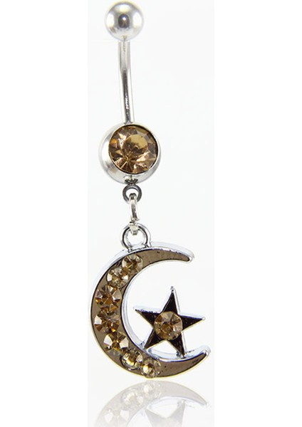 Bal Rengi Taşlı Ay Yıldız Göbek Piercing K2