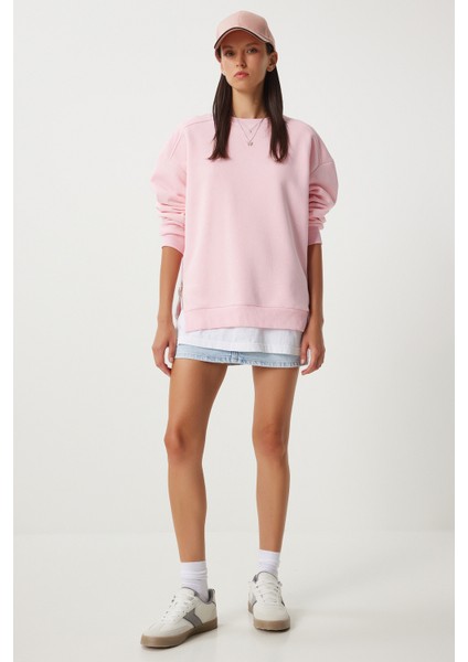 Fermuar Detaylı Şardonlu Sweatshirt LUB0003 Pembe