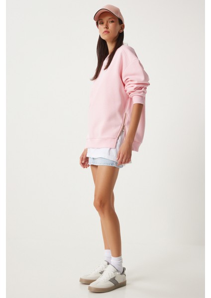 Fermuar Detaylı Şardonlu Sweatshirt LUB0003 Pembe fiyatları