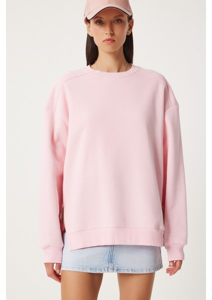 Fermuar Detaylı Şardonlu Sweatshirt LUB0003 Pembe fırsatları