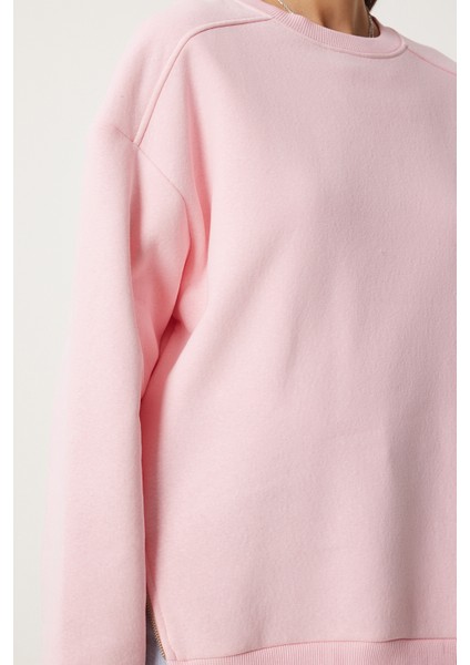 Fermuar Detaylı Şardonlu Sweatshirt LUB0003 Pembe indirimleri