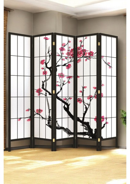 Doğal Ahşap Japon Stil Siyah Paravan Seperatör Oda Bölme