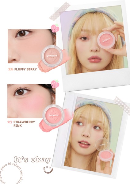 Pastel Tonlarda Sebum Dengeleyici Toz Allık Perıpera Pure Blushed Sunshine Cheek 27 Strawberry Pink fırsatları
