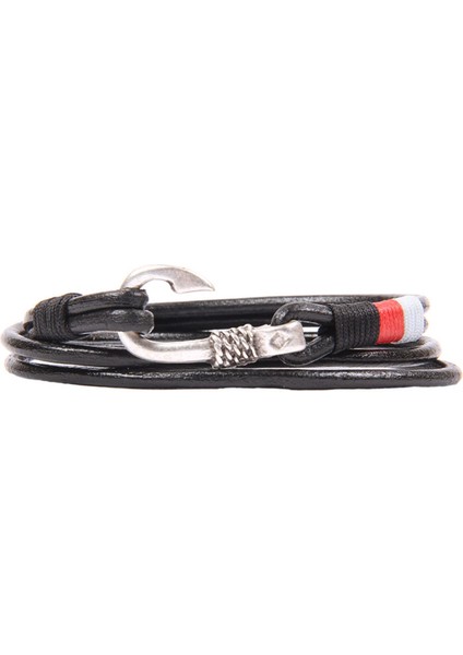 Olta Ucu Figür Deri Sarmal Siyah Unisex Bileklik 3550-3592