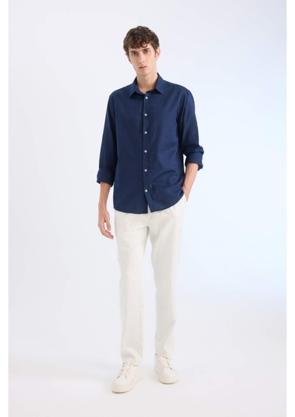 %100 Pamuk Regular Fit İnce Kumaş Polo Yaka Uzun Kollu Gömlek D7394AX25SP fiyatları