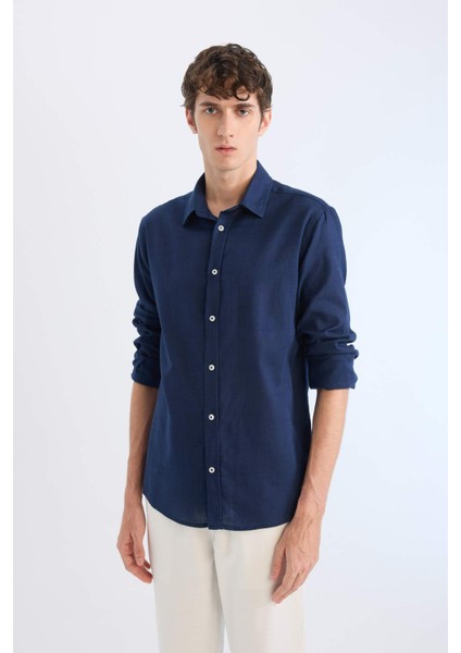 %100 Pamuk Regular Fit İnce Kumaş Polo Yaka Uzun Kollu Gömlek D7394AX25SP modelleri