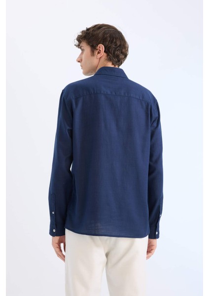 %100 Pamuk Regular Fit İnce Kumaş Polo Yaka Uzun Kollu Gömlek D7394AX25SP