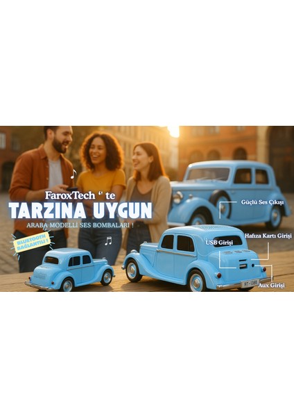 Bluetooth Araba Modeli Hoparlör | Usb, Sd Kart, Aux, Güçlü Ses Çıkışı | Klasik Araba