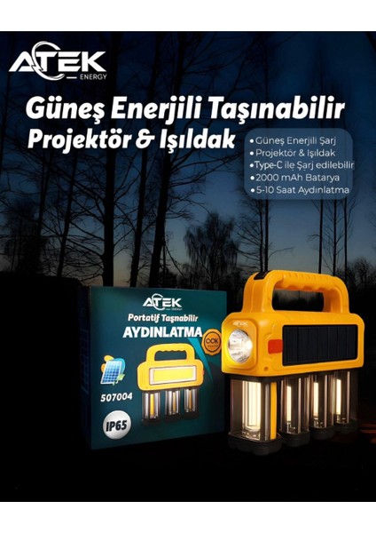 Güneş Enerjili Taşınabilir Projektör Işıldak