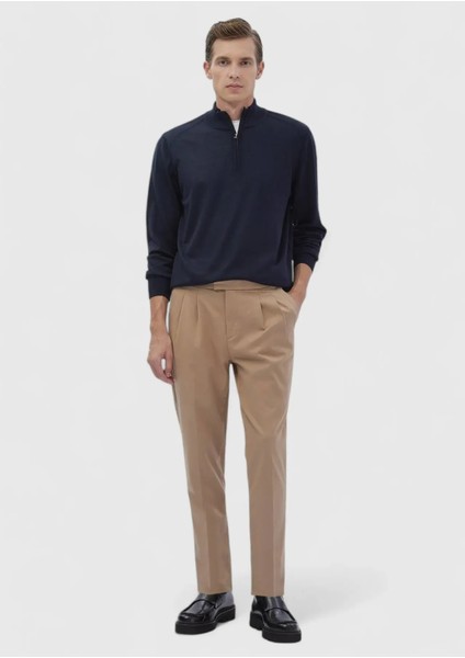 Koyu Indigo Yarım Balıkçı Yaka Düz Örgü Yün Karışımlı Triko Kazak fiyatları