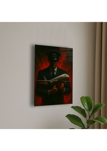 Erkek Pilot ve Uçak Temalı Cam Tablo Pilot Hediye Isme Özel Doğum Günü, Ev Hediyesi