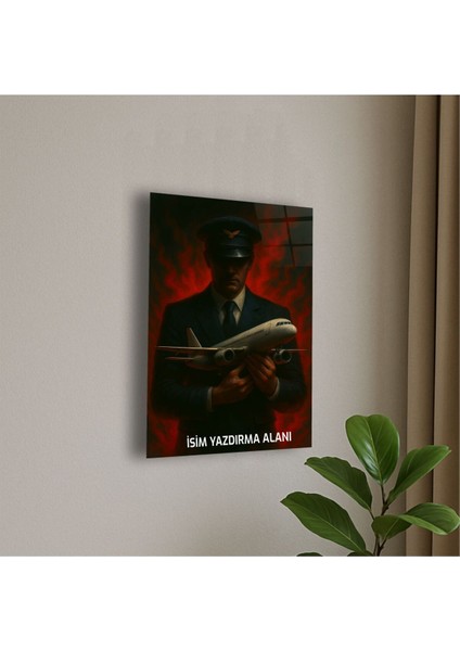 Erkek Pilot ve Uçak Temalı Cam Tablo Pilot Hediye Isme Özel Doğum Günü, Ev Hediyesi fiyatları