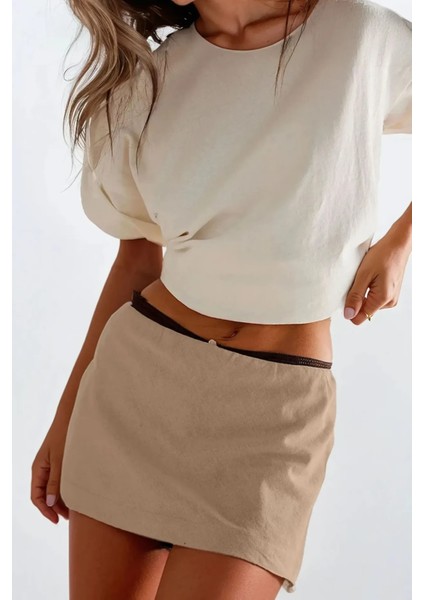 Kadın Düşük Bel Mini Şort Deve Kahvesi