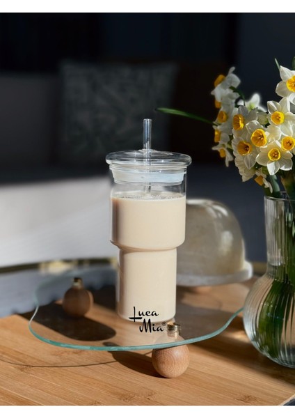 Origami Pipetli Kapaklı Cam Bardak 500ML