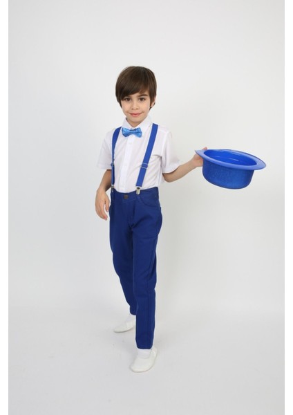 Erkek Çocuk Takım Askı Papyon Gömlek Pantalon Sarı Saks Turkuaz Kırmızı