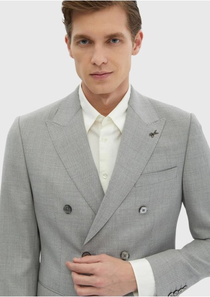 Açık Gri Düz Zeroweight Slim Fit %100 Yün Takım Elbise fırsatları