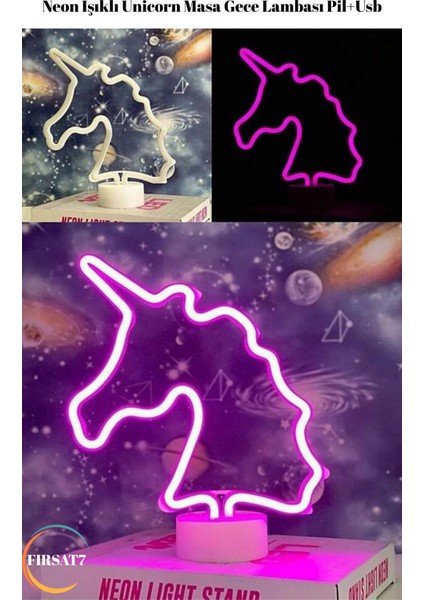 Neon LED Unicorn LED Işıklı Masa ve Gece Lambası Unicorn LED Sevgiliye Romantik Dekorasyon Hediye