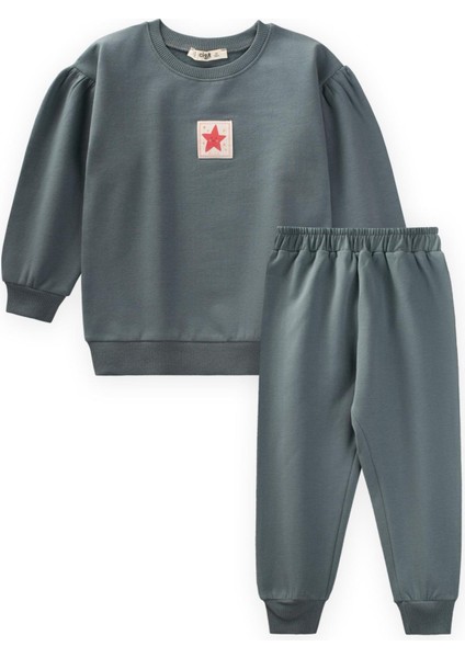 Etiket Detaylı Sweatshirt Takım 1-7 Yaş Çağla Yeşili