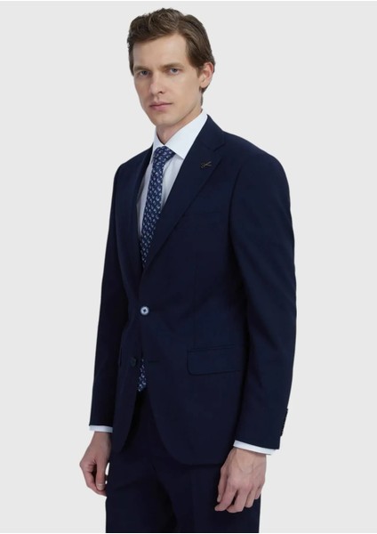 Lacivert Düz Modern Fit Yün Karışımlı Takım Elbise modelleri