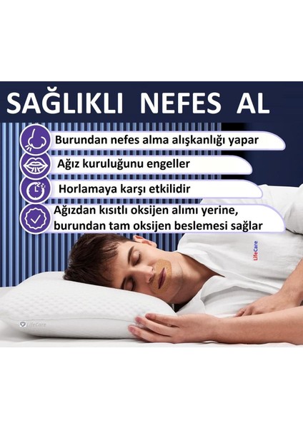 Yetişkin Ağız Kapama Bandı 10'Lu – Cilt Dostu Ve Hipoalerjen Malzeme İle Rahat Uyku, Burundan Nefes Alma Desteği