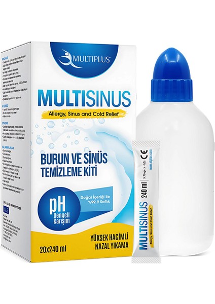 Multısınus Burun Temizleme Kiti - Yanma ve Tahriş Etmeyen, %99,9 Saflıkta, 240 ml Şişe + 20 Poşet modelleri