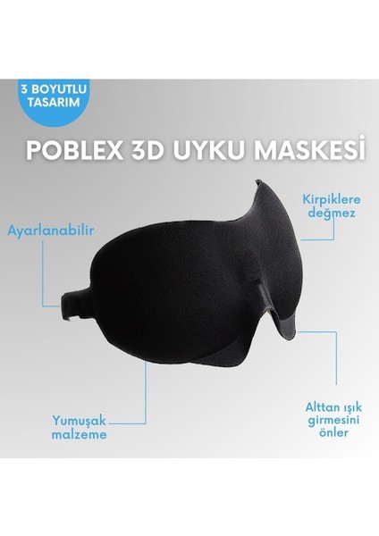 3d Uyku Maskesi – %100 Işık Geçirmez, Kirpik Dostu Yumuşak Kumaş, Ayarlanabilir Kayış Ve 15 Mm Derin Göz Çukuru Tasarımı