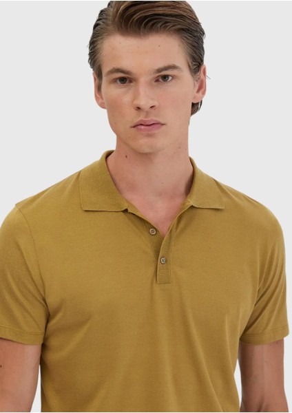 Yağ Yeşili Düz Polo Yaka Pamuk Karışımlı T-Shirt fırsatları