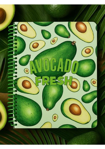 Öğrenci ve Ofis Kullanımı Için Uygun Avokado Fresh Temalı Spiralli Çizgili Defter 80 Yaprak