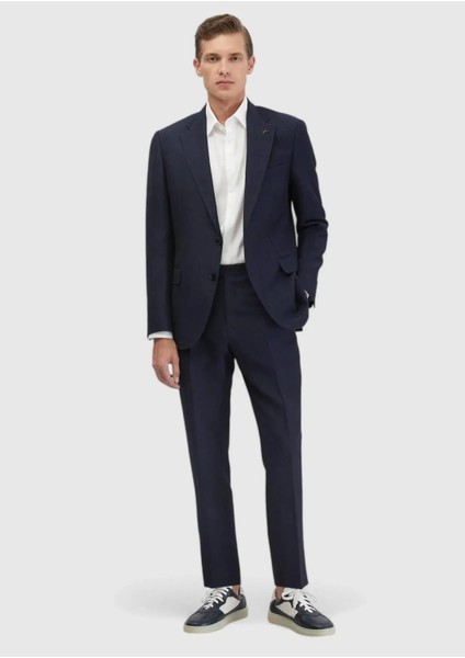 Indigo Çizgili Zeroweight Slim Fit Yün Karışımlı Takım Elbise fiyatları