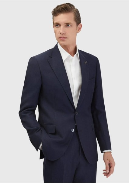 Indigo Çizgili Zeroweight Slim Fit Yün Karışımlı Takım Elbise modelleri
