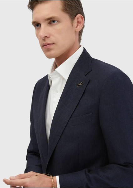 Indigo Çizgili Zeroweight Slim Fit Yün Karışımlı Takım Elbise fırsatları