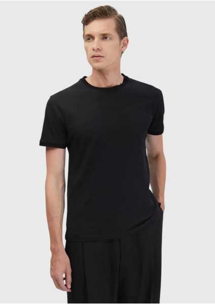 Siyah Düz Bisiklet Yaka %100 Pamuk T-Shirt fiyatları