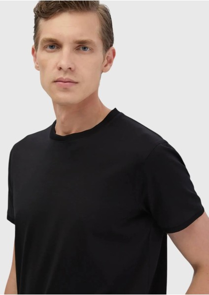 Siyah Düz Bisiklet Yaka %100 Pamuk T-Shirt modelleri