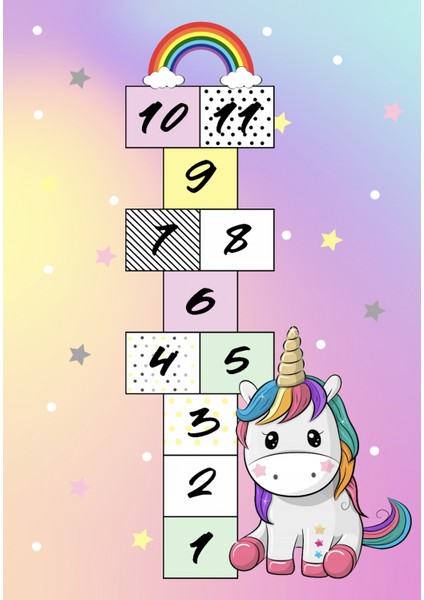 Dijital Baskılı Dekoratif Kaymaz Taban Yıkanabilir Unicorn Temalı Seksek Çocuk Halısı fiyatları