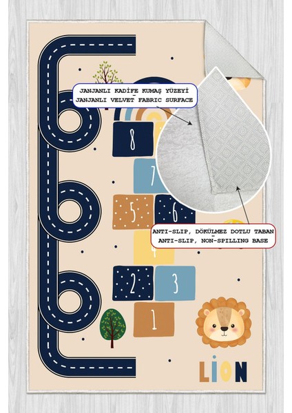 Dijital Baskılı Dekoratif Kaymaz Taban Yıkanabilir Seksek ve Yol Temalı Çocuk Halısı fiyatları