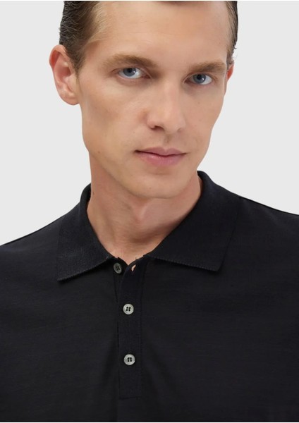 Siyah Düz Polo Yaka Pamuk Karışımlı T-Shirt modelleri